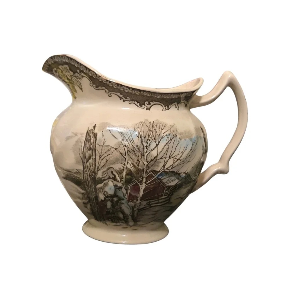 Johnson Brothers Friendly Village Pitcher England Winter Scene Red Barn Vintage